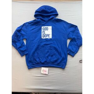 God Is Dope Hoodie Royal Blue Graphic Box Logo Sweatshirt Mens Medium